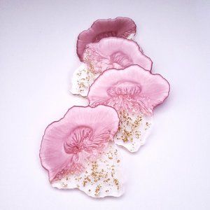 Pink & Gold Resin Drink Coasters | Geode Shape | Set of 4